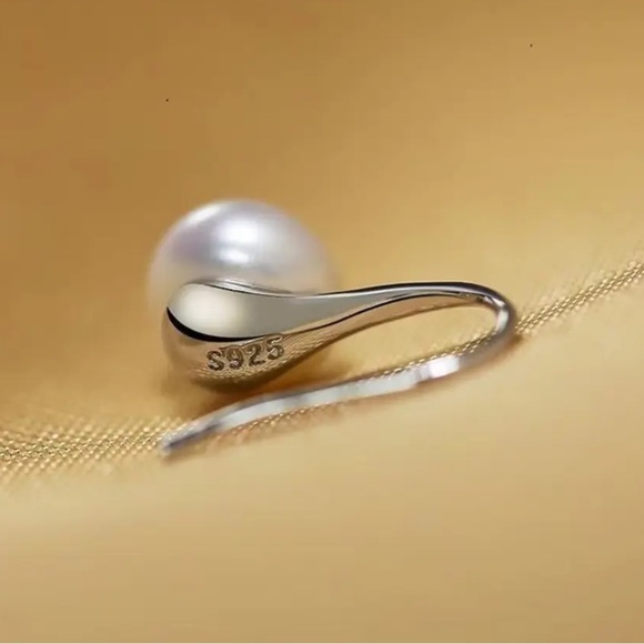 Sterling Silver Simulated Pearl Drop Earrings - Picture 3 of 5